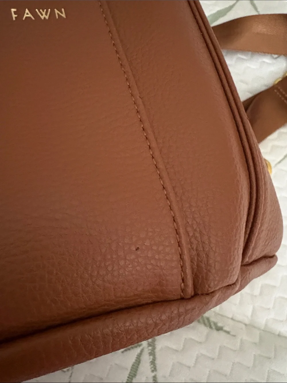 Fawn Pebbled Faux Leather diaper Backpack with Front Zip Pocket